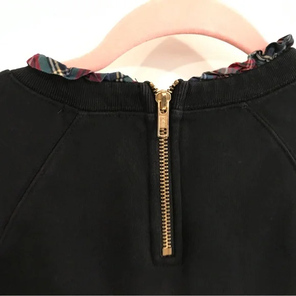 J.Crew Black Crewneck Sweatshirt with plaid frill lining and gold zipper… - Picture 1 of 10